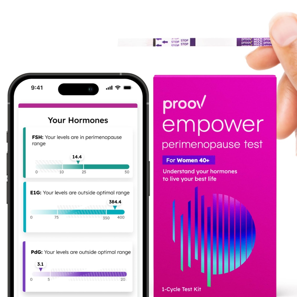 Proov - Empower Hormone Tracker derhjemme - for kvinder 30- 40 + - Forstå din Hormonbalance & Perimenopause Stage - Måler FSH, LH, Østrogen & Progesteron - 1 cyklus testsæt