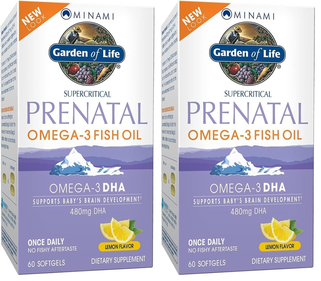 Garden of Life Prenatal DHA Omega 3 Fish Oil Supplement - Minami Natural Prenatal,Lemon,60 Softgels,(Pack of 2)