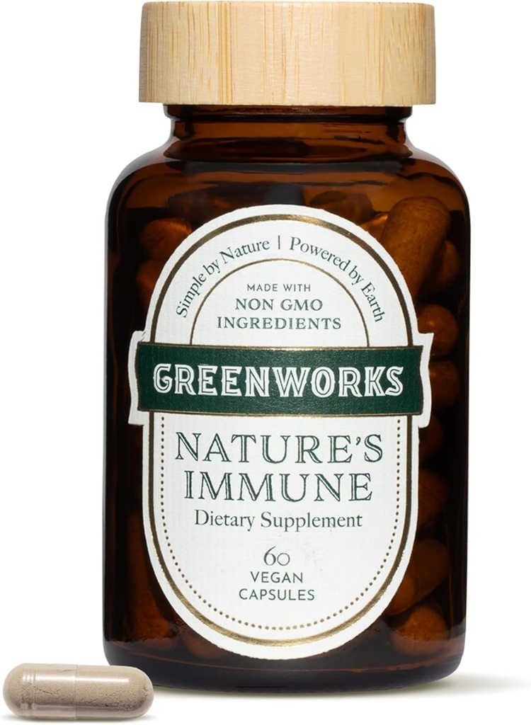 Greenworks Nature 's Immun- Organic Daily Immunsupport med Elderberry, Echinacea, Ingefær, Gurkemeje & Medicinsk Svampe - Vegan, Non- GMO, Gluten- Free - 30 Servere