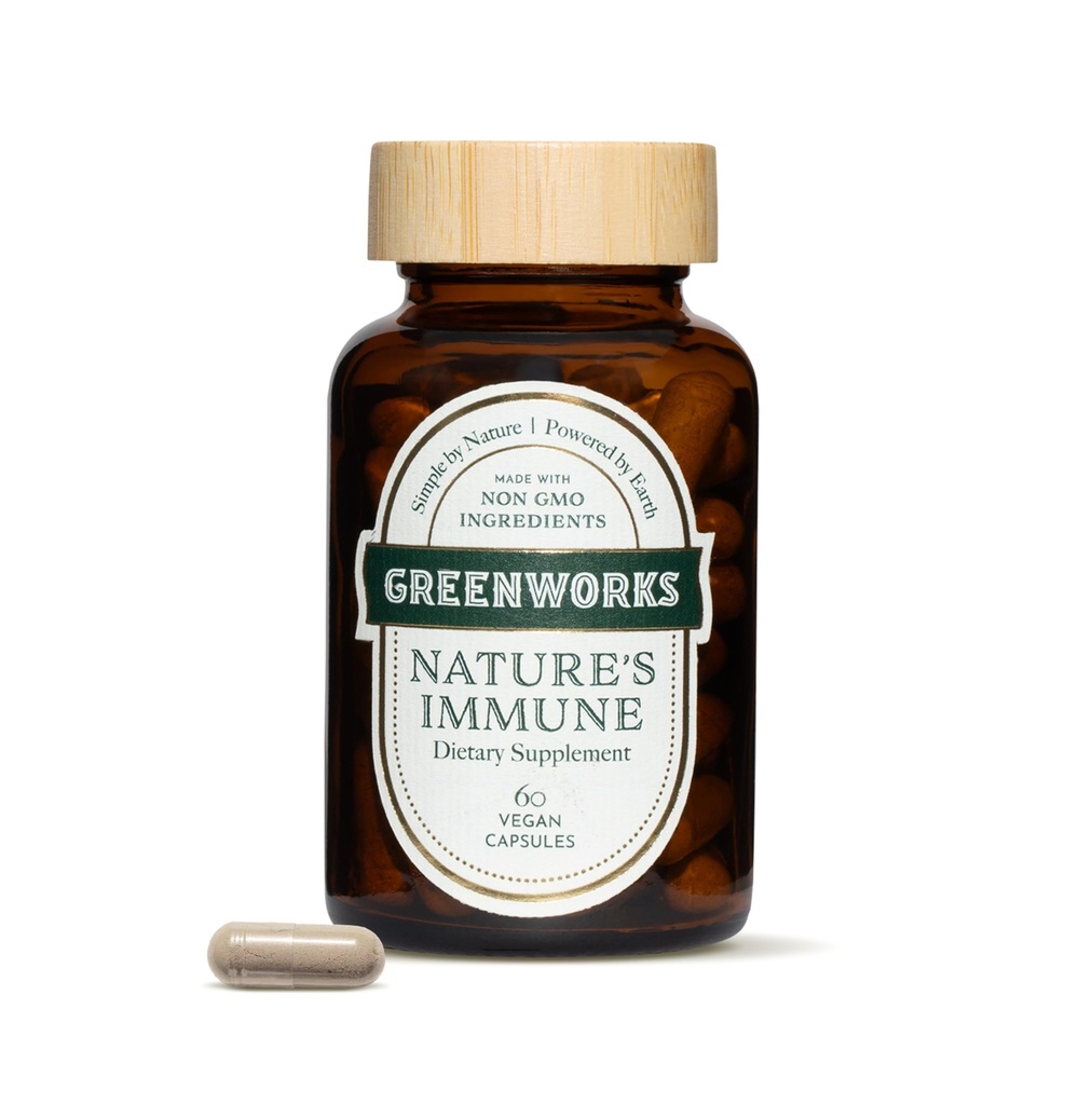 Greenworks Nature 's Immun- Organic Daily Immunsupport med Elderberry, Echinacea, Ingefær, Gurkemeje & Medicinsk Svampe - Vegan, Non- GMO, Gluten- Free - 30 Servere