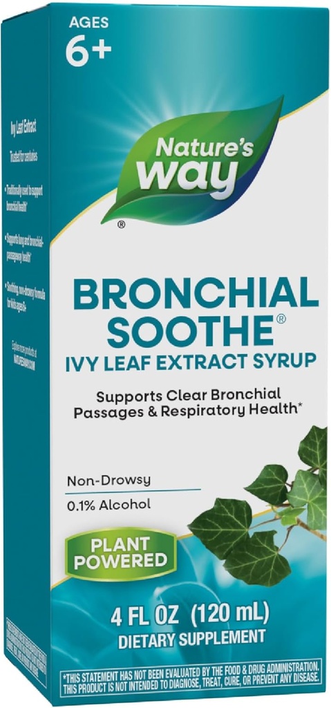 Nature 's Way Bronchial Sothe Ivy Leaf Extract Syrup, Understøtter Respiratory Health *, Understøtter Clear Bronchial Passages *, Non- Drowsy, 4 Fl Oz (Packaging May Vary)