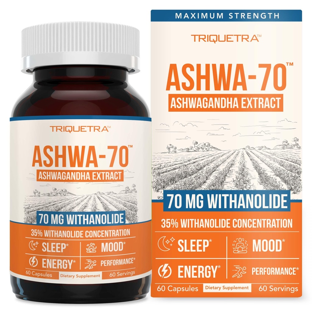 Ashwa-70®: Ashwagandha Extract - 35% Withanolides | Max Strength, Highest Withanolide Concentration - Mood & Performance - Enhanced Absorption with BioPerine® Black Pepper (60 Capsules)