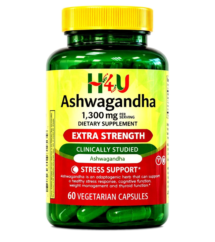 4 TOP CARE Ashwagandha Dietary Supplement, 1300 mg, 60 Vegetarian Capsules