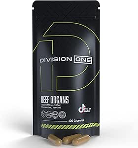 Divisionone Oksekød orgel supplement - Primal blend med lever, hjerte, Nyre, Oksekød lever supplement Græs Fed, Organ Kød Kosttilskud til mennesker, non-GMO, 120 Caps.