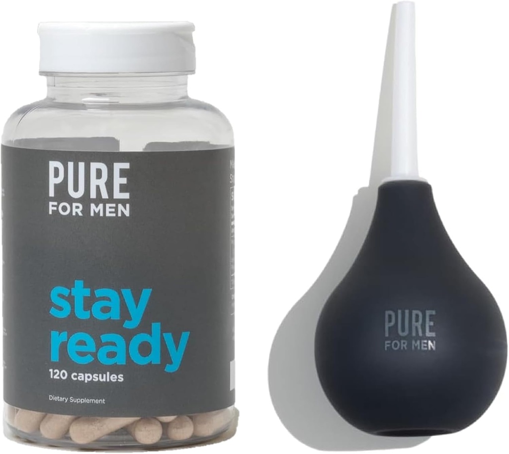 Ren for mænd Stay Ready Fiber Supplement (120 Ct) + Bum Bulb Anal Douche Kit