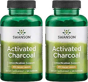 Swanson Aktiveret kul - Natural Supplement Support Sund Absorption - Hjælper w / Bloating & Vedligeholdelse af tarmregulering - (120 kapsler, 520mg per servering) 2 Pack