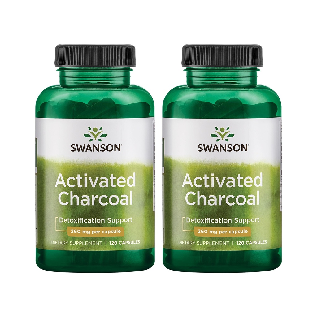 Swanson Aktiveret kul - Natural Supplement Support Sund Absorption - Hjælper w / Bloating & Vedligeholdelse af tarmregulering - (120 kapsler, 520mg per servering) 2 Pack