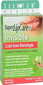 Quantum Health Super LipCare + Invisible Cold Sore / Fever Blister Blister Bandager - lindrer og beskytter, Hjælper med at forebygge forurening og Skjul sår, 12 Ct