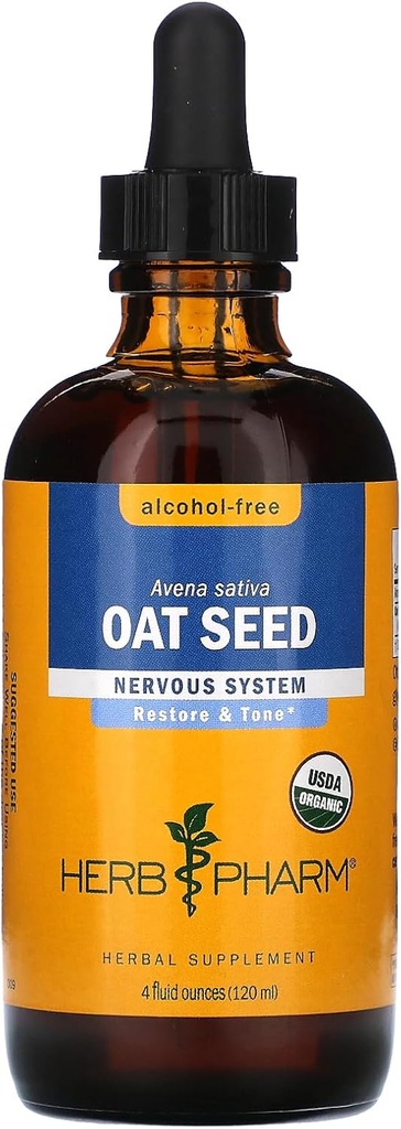 Herb Pharm Certified Organic Alcohol- Free Oat Seed Glycerit til nervesystem support - 4 Ounce