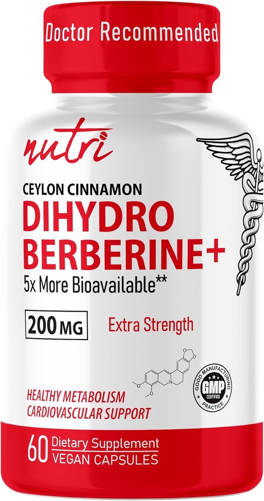 Naturens Fusions Dihydroberine Supplement 200mg 60 kapsler - med Ceylon kanel, 5X mere effektiv end regelmæssig berberine HCL - Nutri kosttilskud