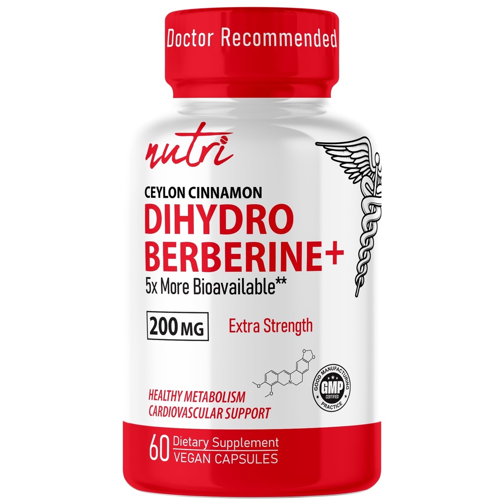 Naturens Fusions Dihydroberine Supplement 200mg 60 kapsler - med Ceylon kanel, 5X mere effektiv end regelmæssig berberine HCL - Nutri kosttilskud