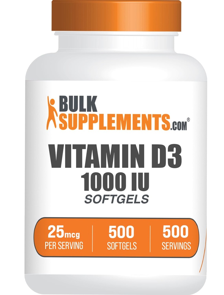 BulkSupplements.com Vitamin D3 1000IE Softgels - Cholecalciferol, D3 Supplement, D-vitamin 1000 IE - 1 Vitamin D3 Softgel (25mcg af D-vitamin) per servering, 500 Count (pakke med 1)
