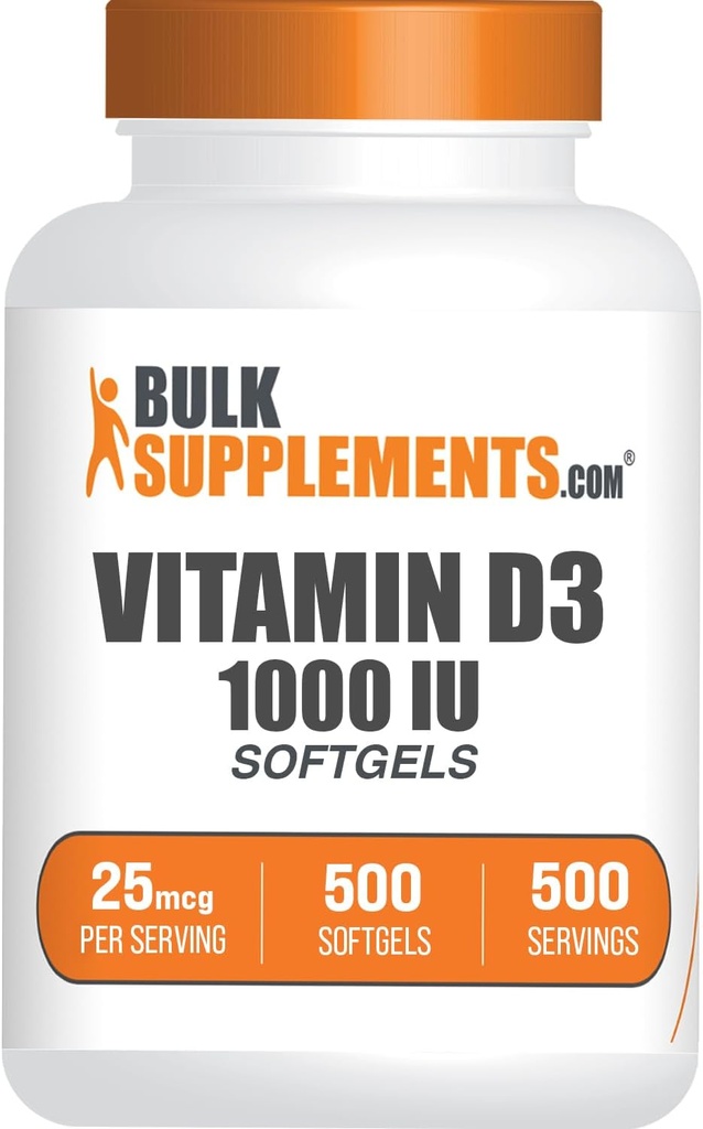 BulkSupplements.com Vitamin D3 1000IE Softgels - Cholecalciferol, D3 Supplement, D-vitamin 1000 IE - 1 Vitamin D3 Softgel (25mcg af D-vitamin) per servering, 500 Count (pakke med 1)