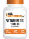 BulkSupplements.com Vitamin D3 1000IE Softgels - Cholecalciferol, D3 Supplement, D-vitamin 1000 IE - 1 Vitamin D3 Softgel (25mcg af D-vitamin) per servering, 500 Count (pakke med 1)