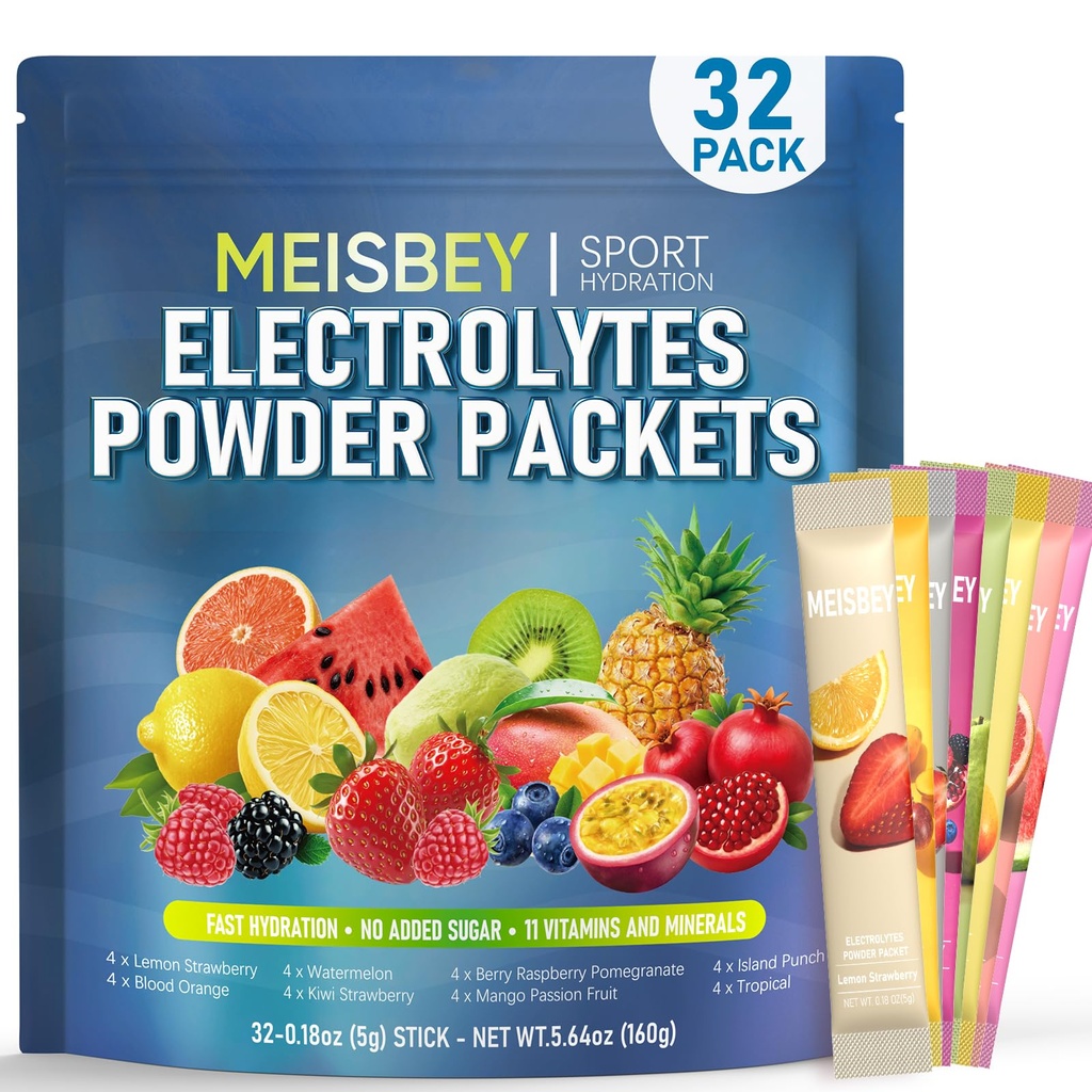 Electrolyte Powder Packets – 32 Sticks Sugar Free Hydration Packets, Liquid Daily IV Electrolyte Hydration Powdered Drink Mix with Vitamins & Minerals, Keto Friendly, Vegan, Non-GMO