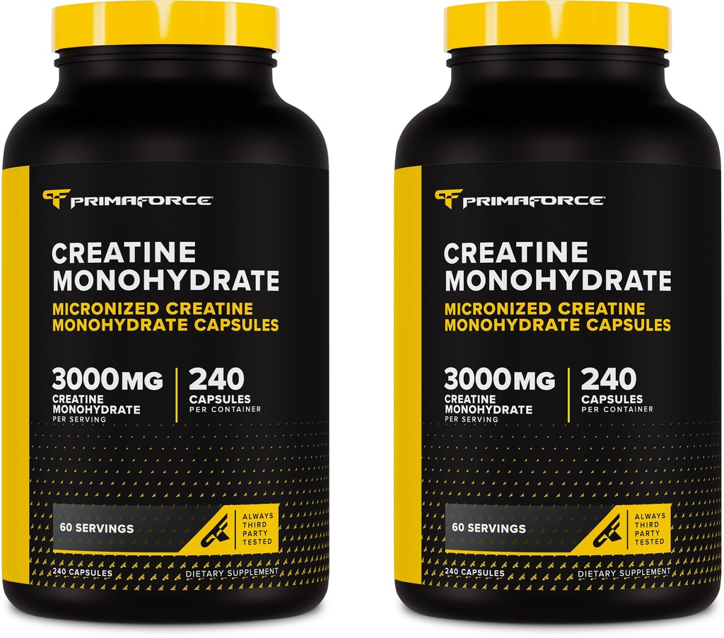 Primaforce Creatine Monohydrate Capsules - 240 Capsules, 3,000mg per Serving, Gluten Free and Non-GMO (Pack of 2)