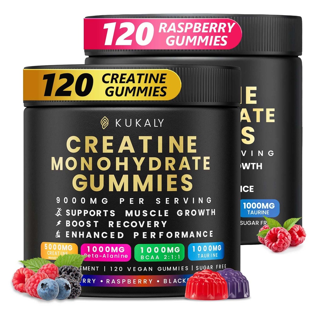 Creatine Monohydrate Gummies for Men & Women, 9000MG Creatine Gummies Sugar Free -BCAA 2:1, B12 B6 for Boost Strength, Focus & Endurance, Vegan, Non-GMO