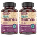 DEVA Vegan Tributyrin Supplement - Butyrate Precursor, Gut Barrier Support, Butyric Acid, 500 MG Vegan Capsules, Leaky Gut Support, fordøjelse, 90 Greve (pakke med 2)