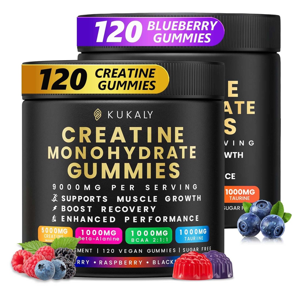 Creatine Monohydrate Gummies for Men & Women, 9000MG Creatine Gummies Sugar Free -BCAA 2:1, B12 B6 for Boost Strength, Focus & Endurance, Vegan, Non-GMO