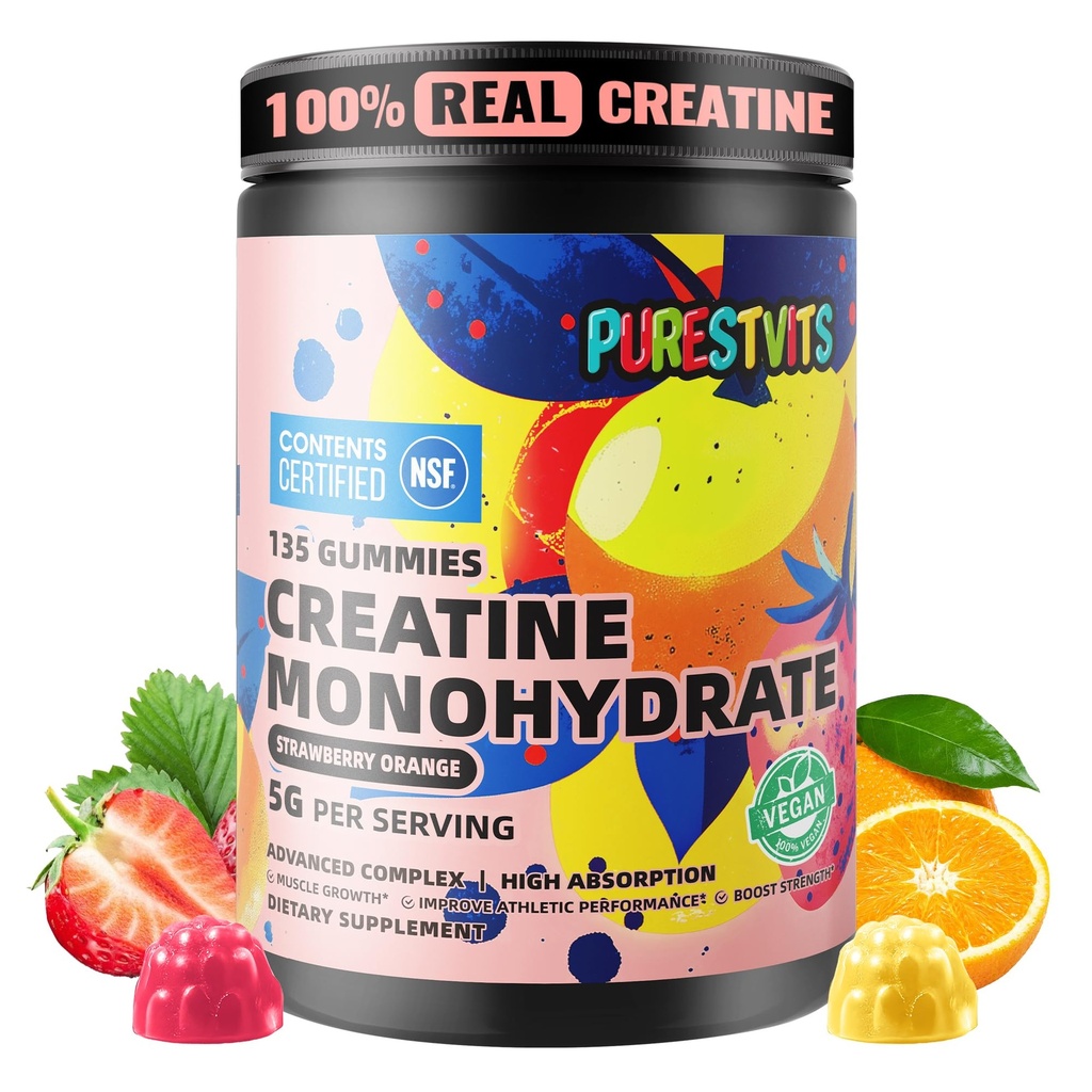 NSF Certified Creatinine Gummy 5g - Creatinine Monohydrat Gummies - Pre- Workout Energy & Muscle Growth Support for Mænd & Kvinder