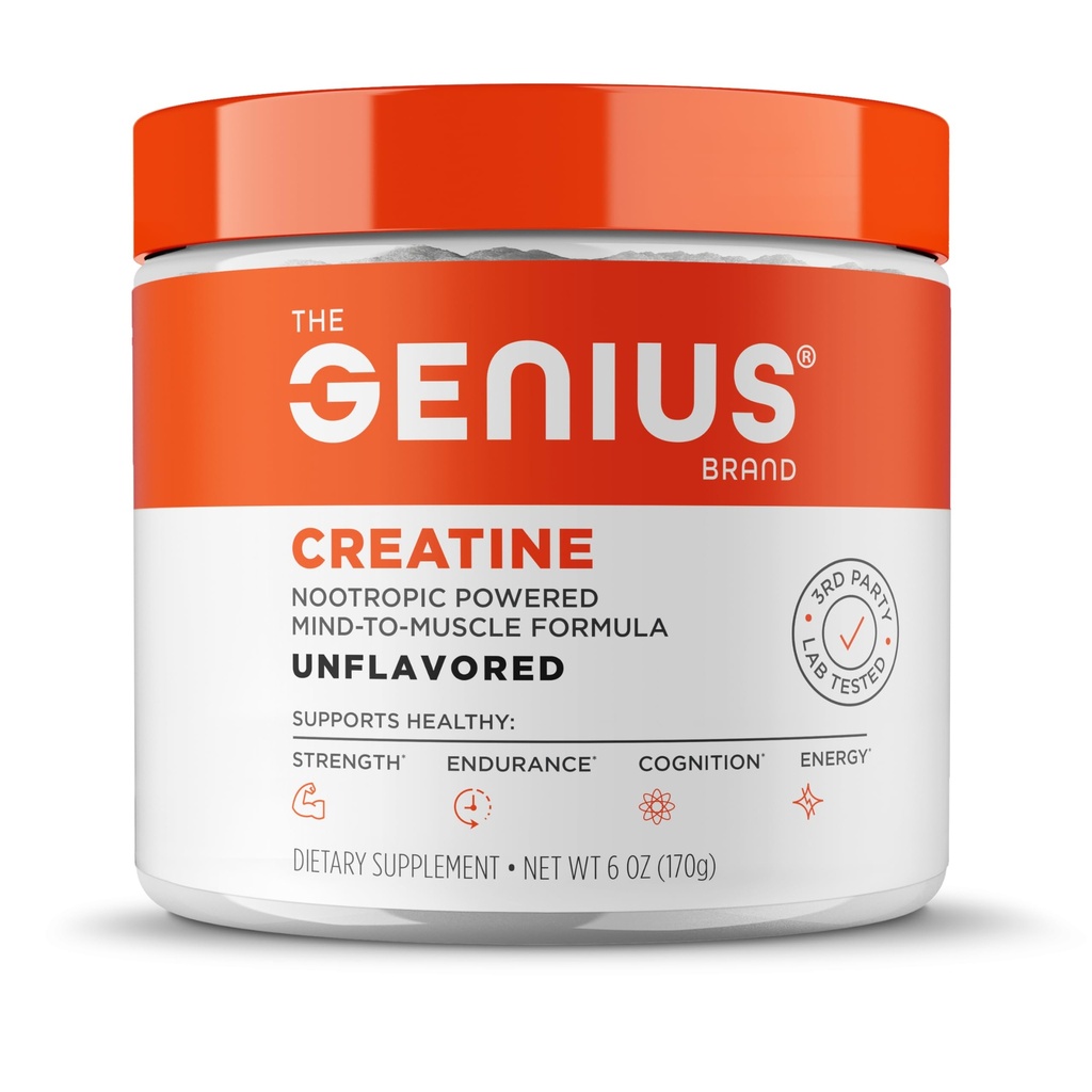 Genius Brand Genius Creatin - Ultra Pure Creatin monohydrat Plus Nootropics herunder Beta Alanine og Astragin for forbedret absorption, styrke og ydeevne - Unflavored, 25 Serveringer