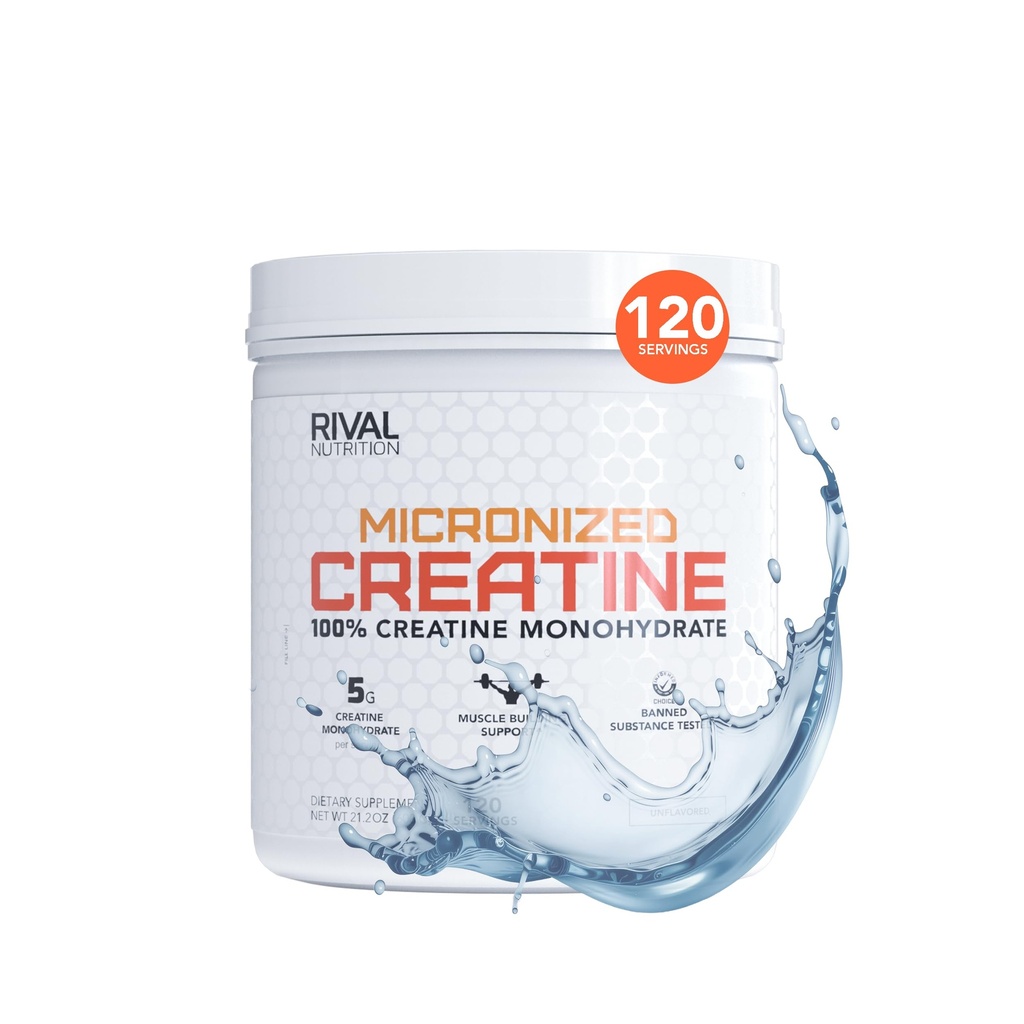 RIVAL NUTRITION Micronized Creatine I 100% Creatine Monohydrate Powder I Unflavored, 120 Servings, 600g per Container I 5g Per Serving I Supports Muscle Performance, Lean Mass, and Cognitive Function