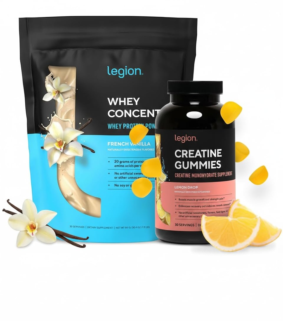 LEGION Performance Support Stack - Creatine Monohydrat Gummies (Lemon Drop, 30 Servere) + Whey Protein Powder (Vanilla, 30 Servere)
