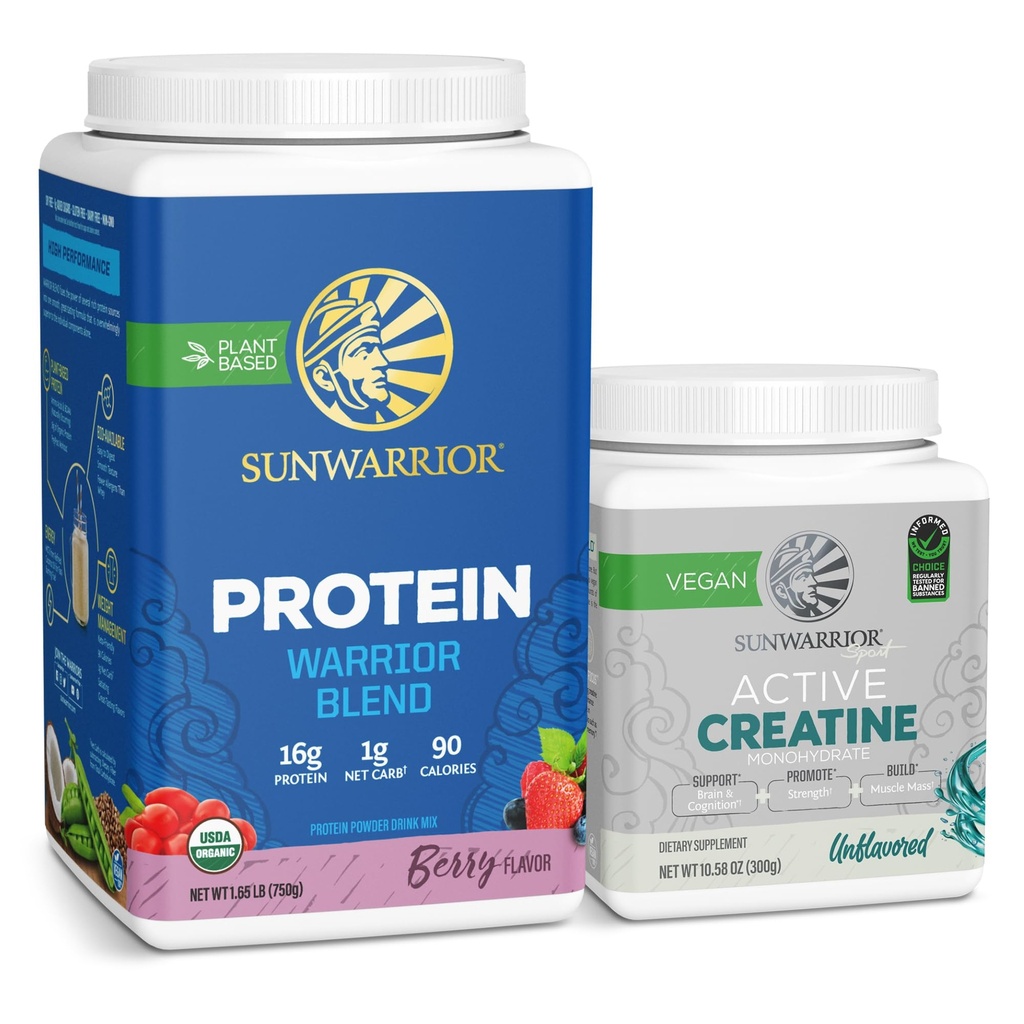 Vegan Protein Powder USDA Organic Protein | Berry Flavored, 30 Servings & Creatine Monohydrate Powder | 60 Servings, Unflavored