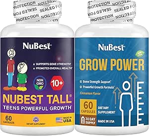 NuBest Bundle Tall 10 + & Grow Power # 124; Vækststøtte til alder 10 + & Teens # 124; Calcium, vitaminer D3, K2, kollagen & urter # 124; Knoglestyrke, fokus & udvikling