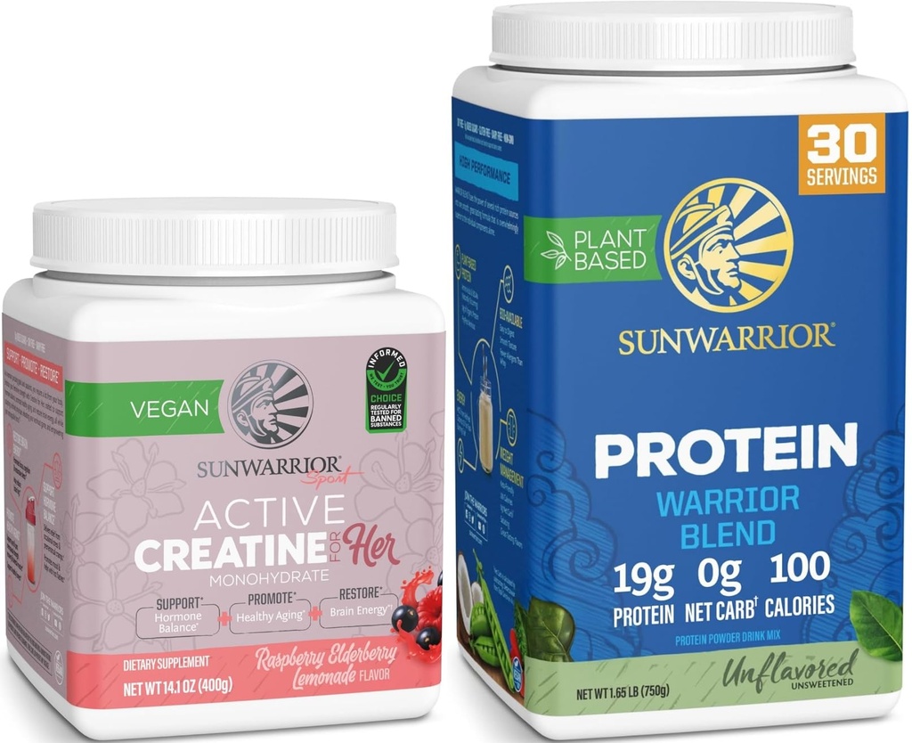 Creatine for Her & Organic Plant Based Protein Powder Set | Bundle & Save | Raspberry Lemonade Creatine Monohydrate plus Vegan Organic Protein (50 Servings Rasp Lemonade, 30 Servings Unflavored)