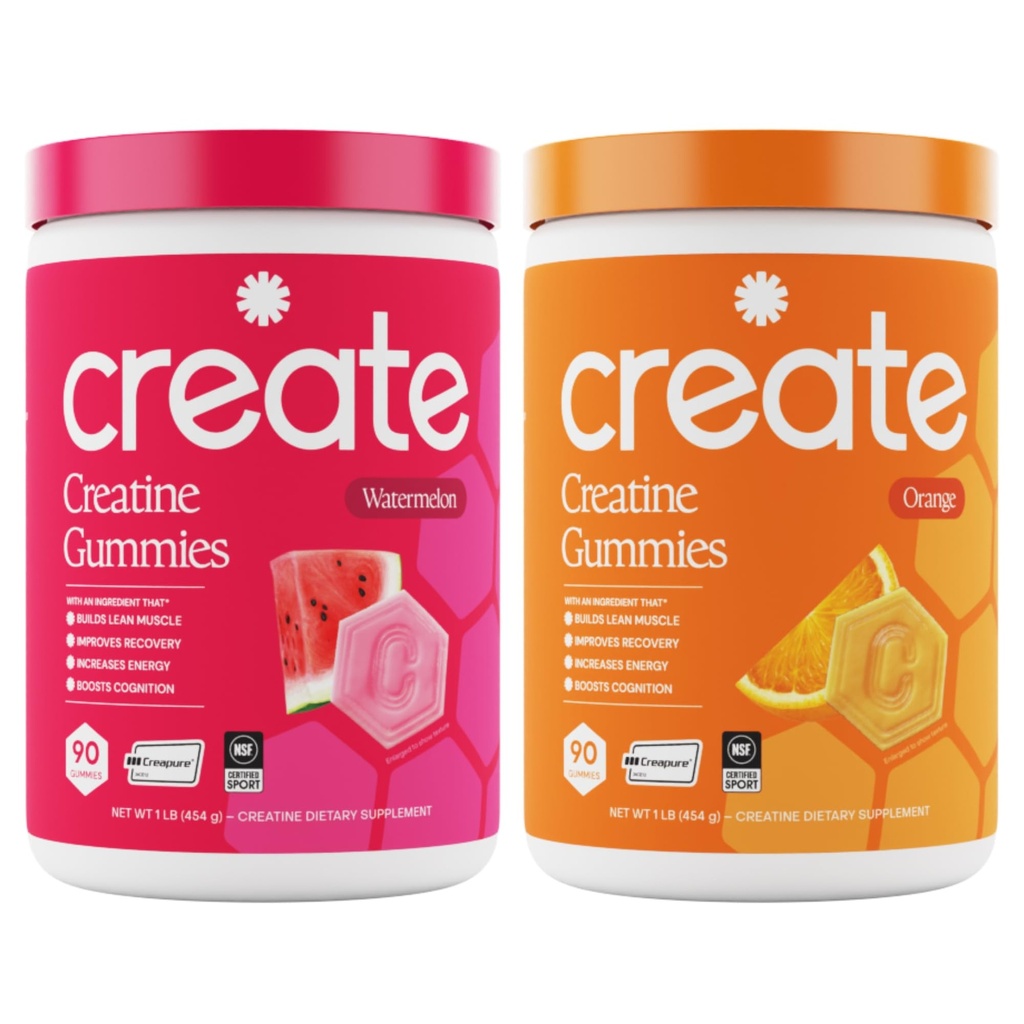Create Creatine Monohydrate Gummies - Summer Splash Duo - Watermelon & Orange - Creatine Gummies for Women & Men, NSF Certified, 3rd Party Tested, Anti-Melting Formula, 180 Count (2-Pack)