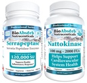 Bio Absorb Serrapeptase Enzyme 60 Caps - Nattokinase Supplement 60 Caps Bundle