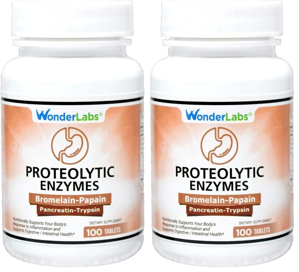 Wonder Laboratories Proteolytic Enzymes | Bromelain Papain Pancreatin Trypsin 550 mg Total with Standardized Amylase, Lipase, and Protease, 100 Tablets (Pack of 2)