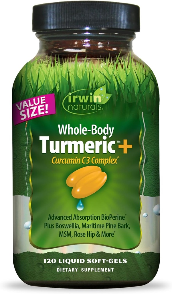 Irwin Naturals Whole- Body Turmeric + Curcumin C3 Complex - 120 Liquid Soft- Gels - med Boswellia, Maritime Pine Bark, MSM & Rose Hip
