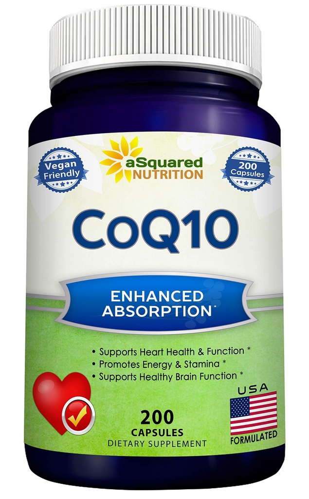 ASquared Nutrition CoQ10 (400mg Max Strength, 200 Kapsler) - High Absorption Vegan Coenzym Q10 Powder - Ubiquinon supplement piller, Ekstra antioxidant CO Q- 10 Enzyme Vitamin tabletter, Coq 10 400 mg