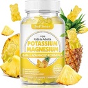 softbear Kalium gummier for voksne, Sugar- Free Kalium Magnesium tillæg med vitamin B6 CoQ10 for ben kramper Muscle Health Vegan Pineapple Flavor 60 gummies