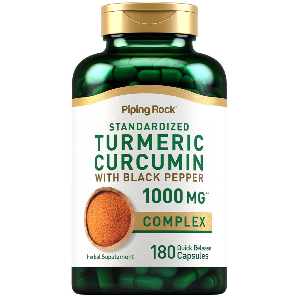 Piping Rock Turmeric Curcumin with Black Pepper Extract | 180 Capsules | Complex Herb Supplement | Non-GMO, Gluten Free
