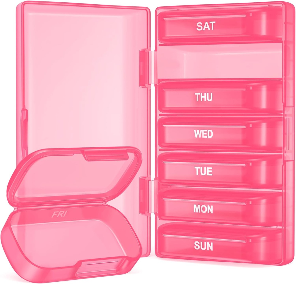 Enlarged Weekly Pill Organizer, 7 Day Pill Box Cases Easy to Open, BPA-Free Medicine Organizer with 7 Inner Separate Pill Container for Vitamins, Fish Oils, Supplements