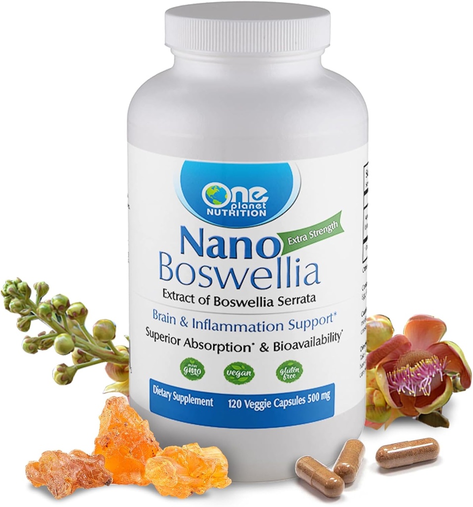 En Planet Nano Boswellia 500 mg Veggie Kapsler (120 Servering), Boswellia serrata Resin, Understøtter kognitiv funktion for hjerne sundhed, ikke-GMO, Vegan, Gluten- fri