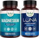 Nested Naturals Luna Melatonin- Free Sleep Aid & Magnesium Glycinate Chelate til forbedret søvn, afslapning, & Inddrivelse (180 kapsler)