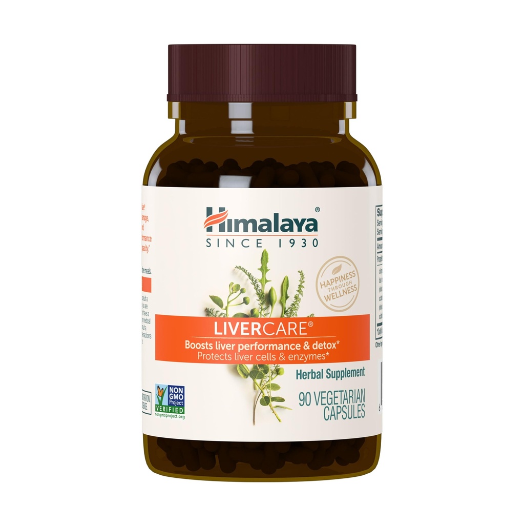 Himalaya LiverCare for Total Lever Support, Rense og Detox, Beskytter celler & enzymer, 375 mg, 180 kapsler, 90 dages forsyning