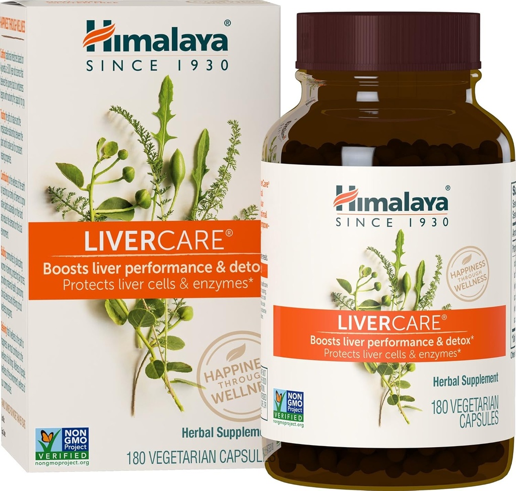 Himalaya LiverCare for Total Lever Support, Rense og Detox, Beskytter celler & enzymer, 375 mg, 180 kapsler, 90 dages forsyning