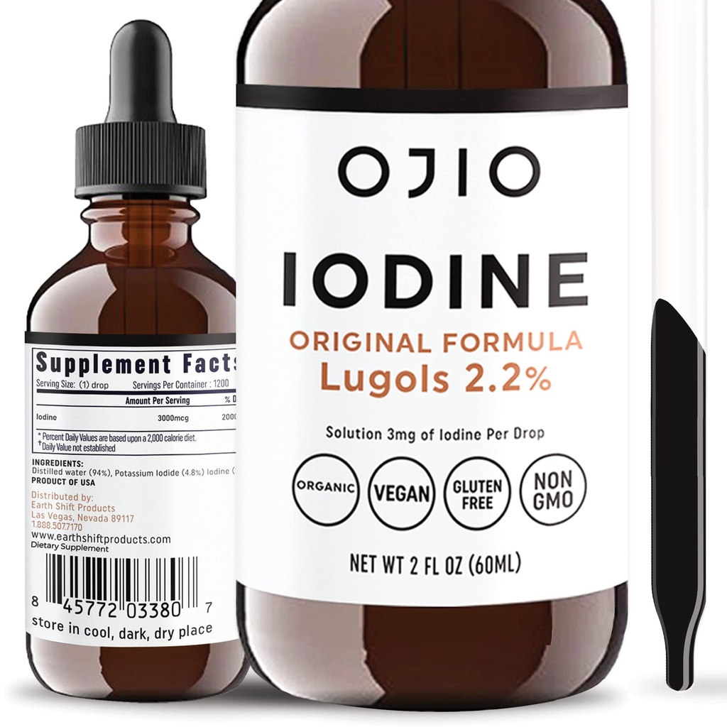 Lugols Iodine Solution 2% - 1 Year Supply - High Potency Liquid Oral Iodine Drops with Superior Absorption – Improves Overall Health & Energy for Women, Men, Kids - 2 fl Oz (Pack of 1)