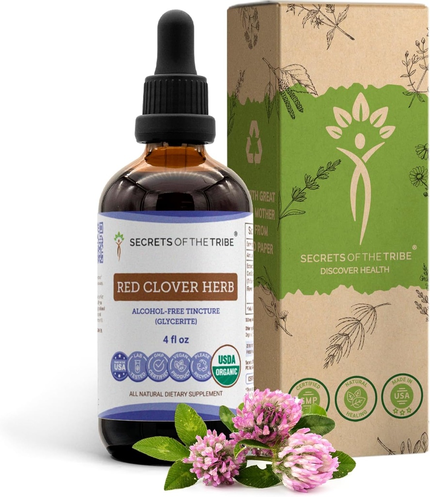 Red Clover Herb USDA Organic Tincture against 124; Alkohol- GRATIS Extract, High- Potency Herbal Drops against 124; Fremstillet af 100% Certified Organic Red Clover Herb (Trifolium Pratense) Tørret Leaf og blomst 4 oz