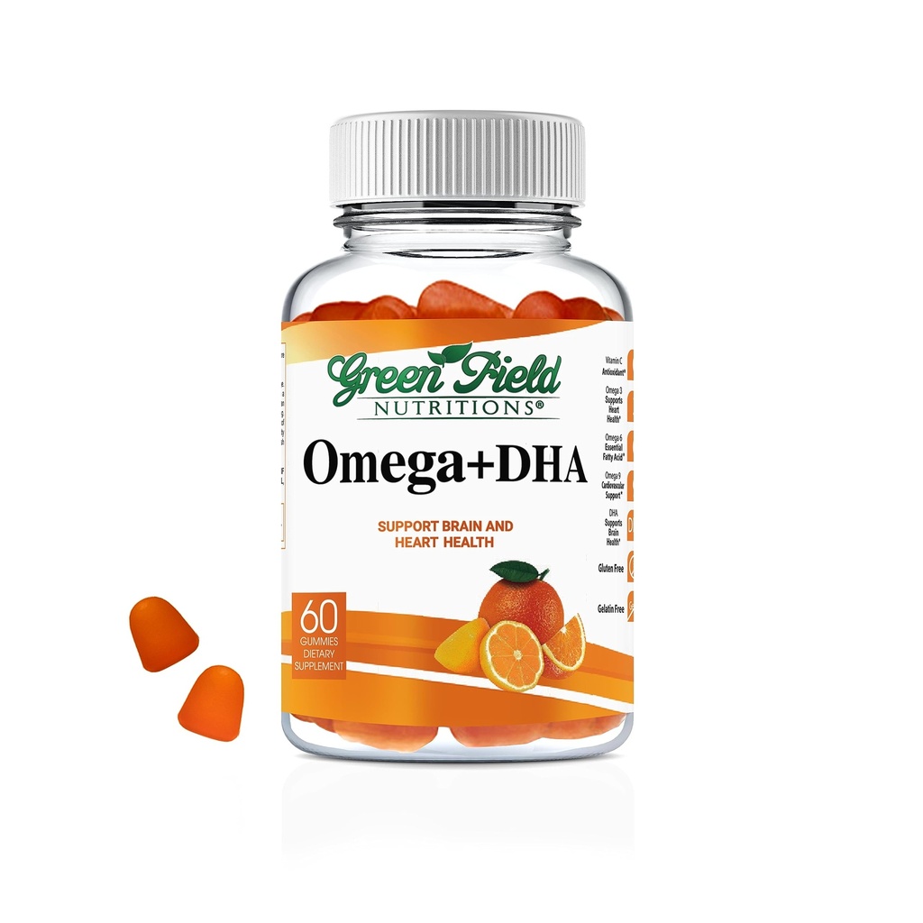 Greenfield Nutritions Halal Omega 3 Chewable Gummies med DHA for voksne - 60 Gummy Halal Vitamin, understøtter hjerne, hjerte og immunsystem - Vegan, non-GMO Gluten- Free Gelatin- Free Halal Vitamin