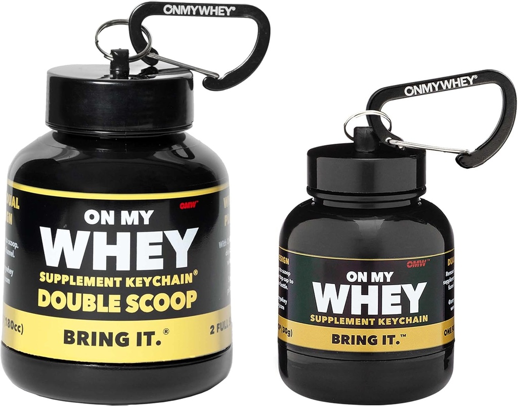 ONMYWHEY Protein Powder Container To Go - Rejse vand flaske tragt For mixes, Portable Pre Workout Supplement Containers & Dispenser tragte, Mini Preworkout Kostholder Keychain flasker