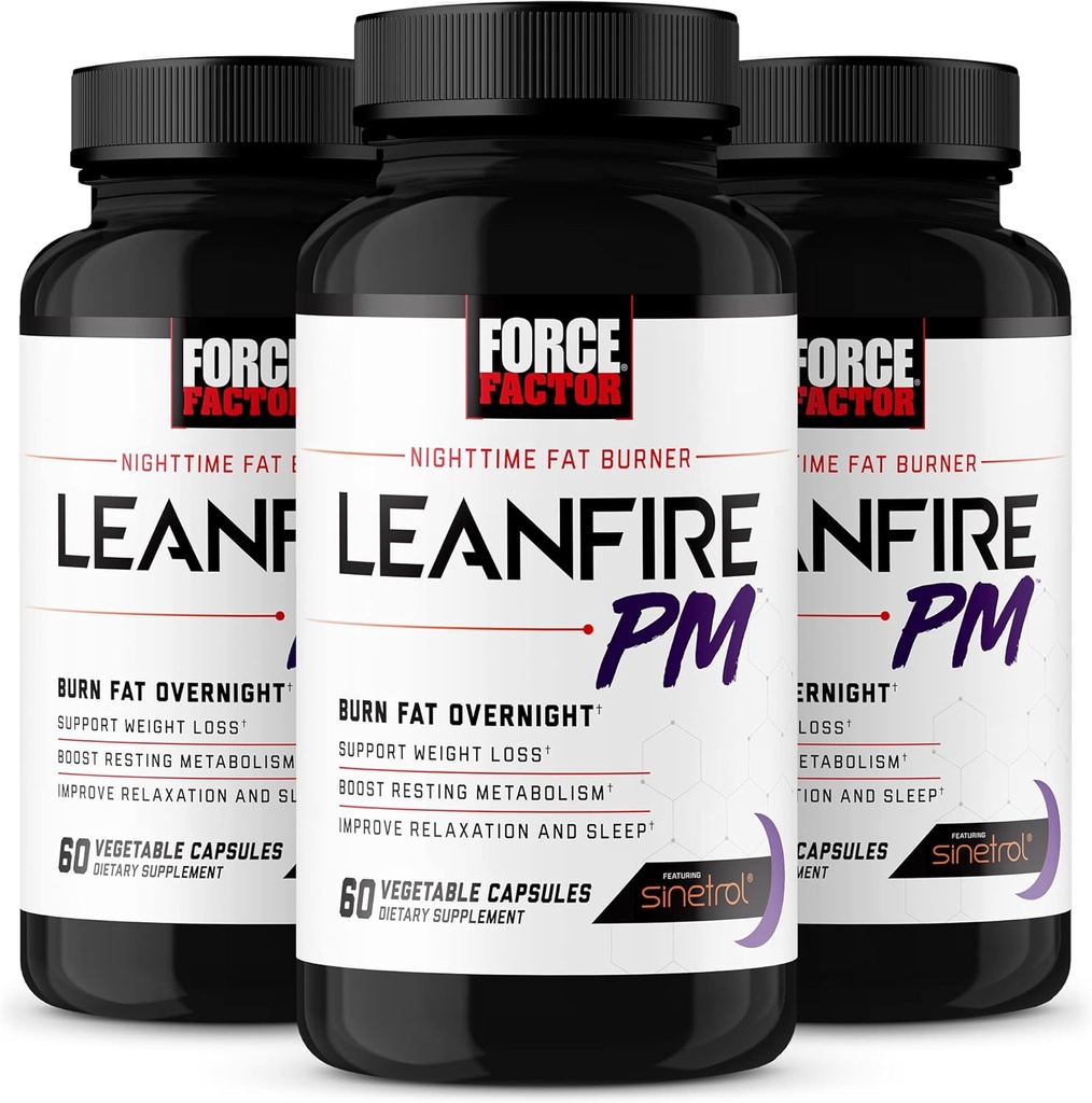 Force Factor LeanFire PM, vægttab piller for kvinder og mænd, Fat Burner og Overnight vægttab piller til at brænde fedt, Boost Metabolisme, og forbedre søvn for utrolige resultater, 60 greve (pakke af 3)