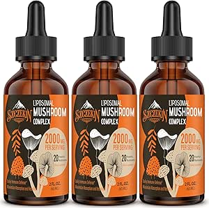 Liposomal Mushroom Complex Drops 2000 MG - 20 Organic Mushroom Extracts - Advanced Liquid Formel for Immunity, Cognitive and Memory - Lions Mane Supplement, Reishi, Cordyceps, Chaga, 90 Servering