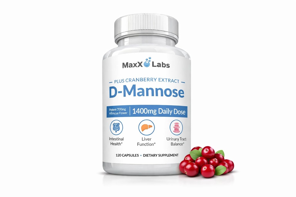 D Mannose Capsules - Hurtig fungerende 1400 MG ekstra styrke DMannose Capsule for Blogen Sundhed med Potent Cranberry Extract & Hibiscus Flower Understøtter UTI Relief Supplement - 120 Ct