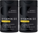 Sports Research Vitamin D3 5000 IU with Coconut MCT Oil - Extra Strength Vitamin D Supplement - Non-GMO Verified, Gluten & Soy Free – 125mcg, 30 Liquid Softgels (Pack of 2)